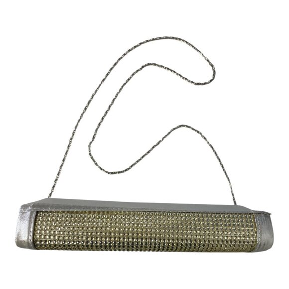 Lulu Townsend Silver Evening Clutch Purse – Rhinestone Front, Chain Strap - Picture 3 of 7